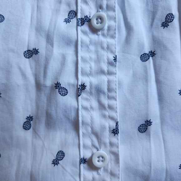 Distortion 3XL Short Sleeve Button Up Shirt Blue Pineapples on White - Picture 7 of 11